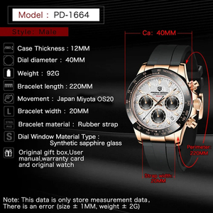 นาฬิกาข้อมือ Pagani Design <span class=keywords><strong>1664</strong></span> สแตนเลสสตีล กระจกแซฟไฟร์ กันน้ำ 10ATM ระบบโครโนกราฟ ควอตซ์ สำหรับผู้ชาย - Product Image 2