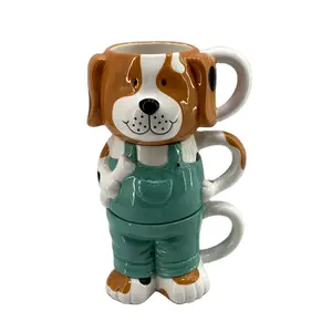 Hand-painted ceramic set of 3 kind dog coffee mugs