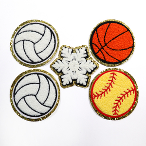 High Quality Custom Twill Chenille Iron-On Snowflake Patches Volleyball Patches With Glitter for Clothing - Product Image 1