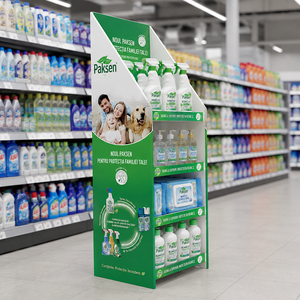 Household Cleaning Supplies Paper Corrugated Floor Display, Custom Cardboard <b>Stand</b> for Supermarket Home Care Aisle Promotion - Product Image 1