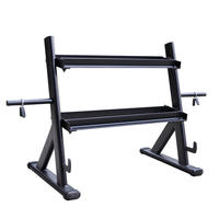 Support de rangement double niveau en acier HV 3-en-1 pour salle de sport à domicile, support pour haltères hexagonaux, barres et plaques de poids, noir et argent, vente chaude