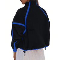 Veste Teddy d'hiver surdimensionnée en polaire Sherpa pour femme, avec passepoil contrastant, col montant, fermeture éclair intégrale, coupe courte, grandes tailles, OEM ODM