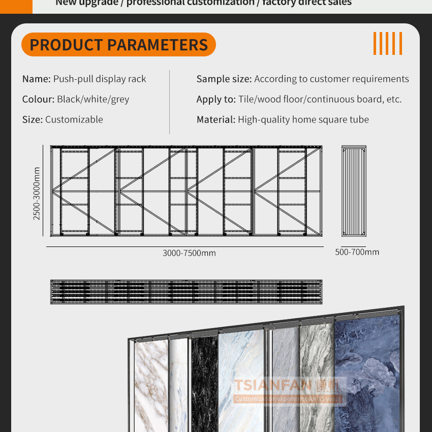 High quality push-pull horizontal sliding quartz stone shelf marble stone sample tile showroom display stand