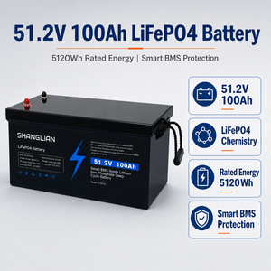 Bateria LiFePO4 51.2V 100Ah, Bateria de Fosfato de Ferro-Lítio 5.12kWh 48V com BMS Inteligente para Sistema Solar Residencial e Backup Off-Grid. - Product Image 1