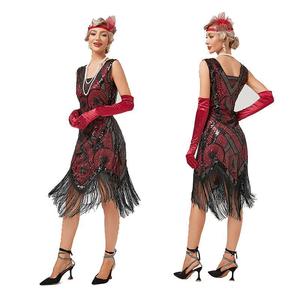 Vestidos Flapper Art Deco con Lentejuelas y Cuentas <span class=keywords><strong>para</strong></span> <span class=keywords><strong>Mujer</strong></span>, Estilo Años 20, Fiesta <span class=keywords><strong>de</strong></span> Gran Gatsby, Vestido con Flecos y Borlas, Cuello Cuadrado, Sin Mangas, Vintage - Product Image 1