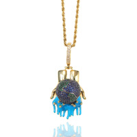 Hip Hop personnalisé glacé Cz coloré terre pendentif collier hommes rappeur bijoux rue danse accessoire collier