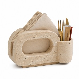 WeiVista Resin Faux Travertine Napkin Holder <strong>Table</strong> Organizer Cutlery <strong>Caddy</strong> for Kitchen Decor - Product Image 1