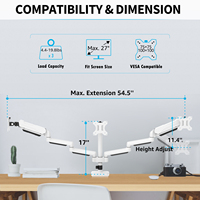 Support triple moniteur jusqu'à 27 pouces, blanc, pour 3 moniteurs, fixation sur bureau