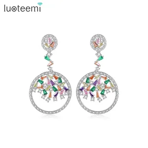LUOTEEMI — boucles d'oreilles plaquées en Rhodium pour femmes, bijoux de luxe en diamant CZ Multi CZ, vente en gros