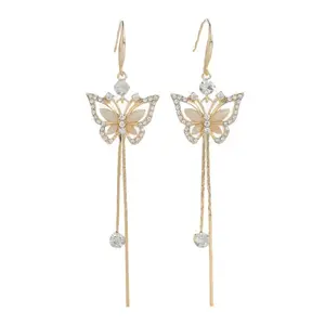 Fashion style Cat's Eye Stone Butterfly Tassel Opal Earrings S925 silver needle metal earrings for women