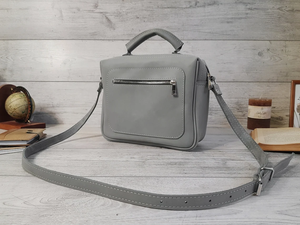 Personalized Grey <b>Leather</b> Purse for Women Handmade Crossbody <b>Messenger</b> <b>Bag</b> Zipper Shoulder <b>Bag</b> Satchel Gift for Her - Product Image 2