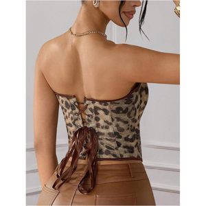 Women's Leopard Print <b>Corset</b> <b>Top</b> Lace <b>Up</b> Bustier Overbust <b>Push</b> <b>Up</b> Waist Cincher Sexy Tube <b>Top</b> Y2k Style Outfit - Product Image 2