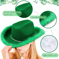 Chapeau de cow-boy irlandais vert trèfle pour la fête de la Saint-Patrick, chapeau de cowgirl à bord en plumes duveteuses pour la Saint-Patrick