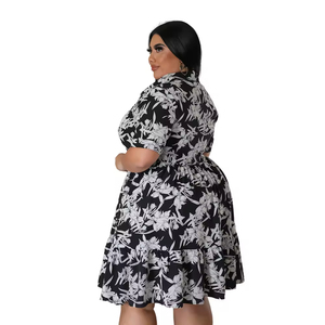 Robe plissée midi décontractée imprimée à manches courtes pour femme, grande taille, vente en gros - Product Image 2