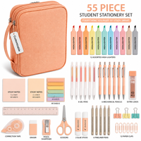 Ensemble de papeterie scolaire 55 pièces avec grande trousse à crayons, surligneurs, stylos gel, crayons mécaniques, notes autocollantes, kit de fournitures pour l'université