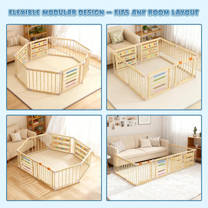 Parc de jeu pliable hexagonal personnalisé pour bébé en pin de Nouvelle-Zélande, barrière de sécurité pour ramper, parc de jeu intérieur en bois pour bébé avec porte - Product Image 6
