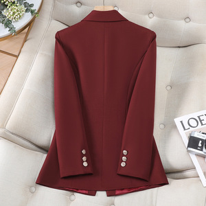 Women's Burgundy Blazer Slim Fit Solid Color Professional Workwear Top Spring Autumn Style - Product Image 3
