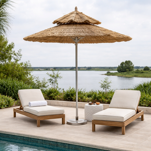 Parasol d'extérieur professionnel à mât central inclinable à bouton-poussoir, style méditerranéen, avec parasol de plage, en promotion - Product Image 2