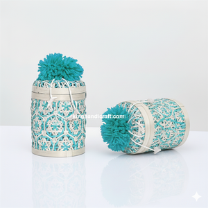 Boîte de rangement ronde multifonctionnelle en bambou moderne, écologique, faite à la main, avec couvercle pour le Ramadan et l'Aïd |   Panier décoratif pour cadeaux de luxe - Product Image 4