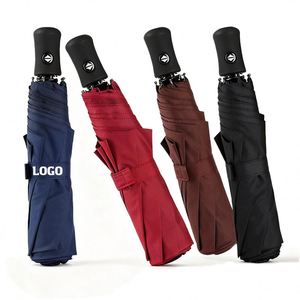 Custom logo Promotional Travel 3 Folding Pongee Outdoor Foldable Rain Semi-<b>Automatic</b> <b>Umbrella</b> - Product Image 1