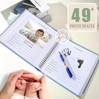 Livre de souvenirs pour bébé avec couverture en lin OEM, 88 pages guidées, reliure spirale, journal pour bébé avec 49+ espaces photo, album de scrapbooking pour nouveau-né