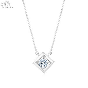 Latest Trendy Rhombus Shape Single Diamond Series 18K Solid Rose Gold Real Natural Diamond Pendant Chain <b>Necklace</b> Gift For Women - Product Image 3