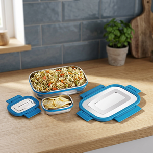 Lonchera de Acero Inoxidable Hermética a Prueba de Fugas con 2 Compartimentos, Contenedor de Alimentos Rectangular Tipo Bento para Oficina y Escuela - Product Image 2
