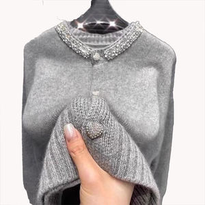 Suéter Cárdigan de Punto con Cuello Redondo y Pedrería, Diseño Elegante y de Alta Gama para Mujer - Product Image 5