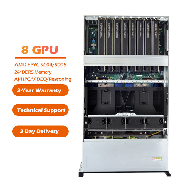 OEM Amd Epyc 9004/9005 CPU 24 DDR5 Memory 8 GPU AI Rack Server with HPC/Video Rendering Capabilities
