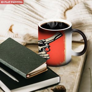 Taza de Cerámica Negra Esmerilada de 11oz, Taza Mágica que Cambia de Color con el Calor, Diseño de Pistola, Impresión Artística que no Daña al Beber - Product Image 3