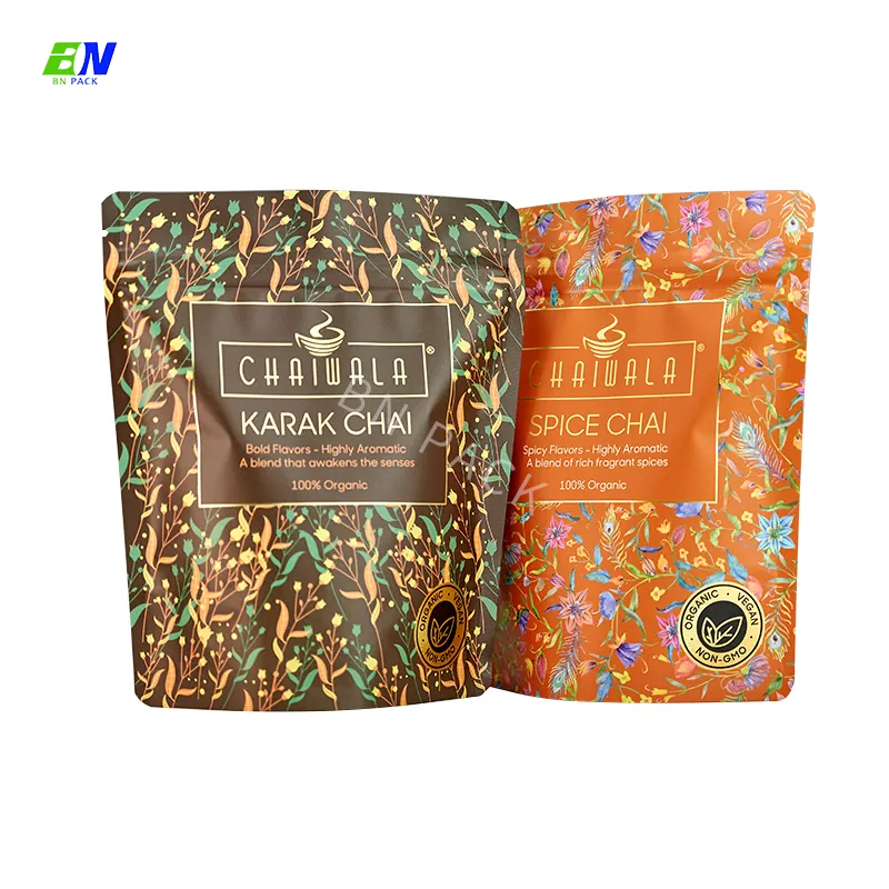 Custom Printed Matte Eco Friendly Flower Tea Food Package Pouch Biodegrade Stand Up Zipper Bag