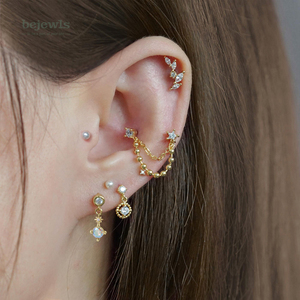 Bejewls Nhà Máy Tùy Chỉnh Số Lượng Lớn Drop Dangle Opal Đẩy <span class=keywords><strong>Pin</strong></span> Piercing Bông Tai Studs Conch Threadless Rắn Vàng 14K Phẳng Trở Lại Bông Tai - Product Image 4