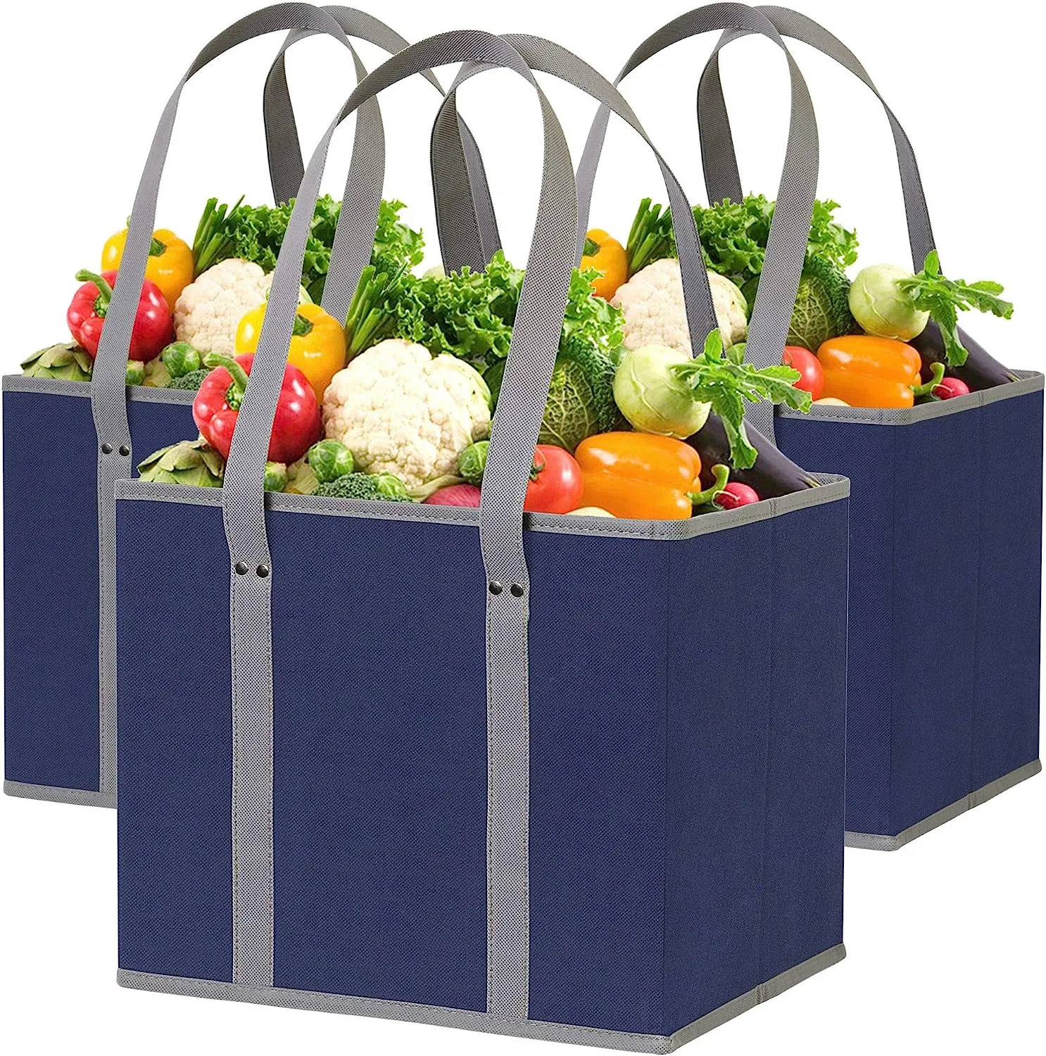 Темно-синие многоразовые сумки для покупок в форме коробки, Большие Сумки С Длинными Ручками
