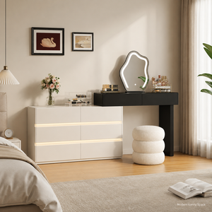Ensemble <span class=keywords><strong>de</strong></span> coiffeuse moderne à LED avec miroir éclairé, <span class=keywords><strong>tiroirs</strong></span> <span class=keywords><strong>de</strong></span> rangement et tabouret pour chambre à coucher - Product Image 2