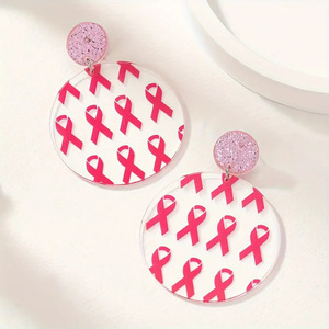 LC20260219 Pendientes de acrílico rosa al por mayor para mujer y niña, con diseño de concienciación sobre el cáncer de mama - Product Image 5