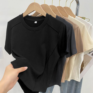 Factory Direct Women's <strong>Clothing</strong> Casual Girls Dresses Solid Color Crew Neck Soft Textile T Shirt for Women New Styles 2023 Summer - Product Image 4
