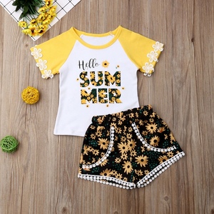Hola verano bebé niña traje niños girasol carta impresión Set de 2 piezas para 1-6T - Product Image 3