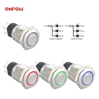 ONPOW LED tricolore RVB couleur interrupteur à bouton-poussoir (GQ16-KF-11E/RVB/S,IP65 imperméable, CE, RoHS)