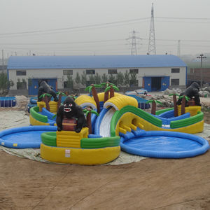 Parque Acuático Móvil Combinado, Parques Acuáticos <span class=keywords><strong>de</strong></span> la Selva, Tobogán Acuático Inflable con Piscina Redonda para Alquiler Comercial al Aire Libre - Product Image 1