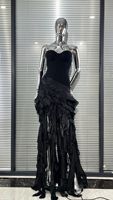 Cross-border European American Luxury Rhinestone Sexy Low-cut Ruffled Party Dress Silhouette Deep V-neck Sexy Evening Dresses