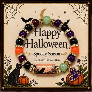 Pulsera de cuentas de Halloween, brazalete con dijes, joyería de cuentas moradas, negras, naranjas y doradas, regalo para festivales - Product Image 6