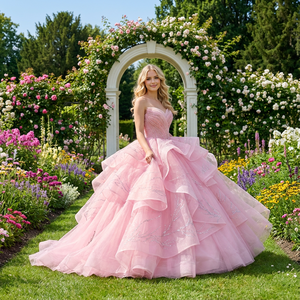 ชุดเดรสสีชมพูสำหรับงาน Quinceanera แบบ Ball Gown ผ้าทูลล์สุดหรู ชุดราตรีสำหรับงาน Sweet 15 รุ่น Dy6866 - Product Image 1