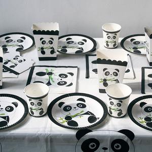 Ensemble de vaisselle jetable sur le thème du panda mignon, décorations d'anniversaire en papier, y compris la décoration de fond, marque <span class=keywords><strong>Wanbo</strong></span> - Product Image 1