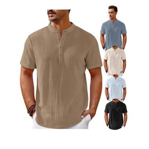 Camiseta Henley para Hombre Fitspi, Estilo Vintage a Rayas, Manga Corta, Corte Holgado Informal de Verano, Cuello con Botones, Tops de Playa - Product Image 2