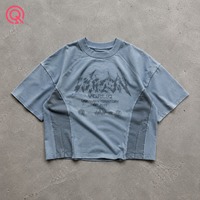T-shirt Homme Rétro Personnalisé à Impression Numérique avec Logo sur la Poitrine, Coupe Boxy, Manches Courtes, Effet Délavé Vintage, Panneaux Color Block, pour Usage Quotidien