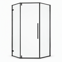 Cabine de douche d'angle Diamond avec cadre noir, porte pivotante à charnières et verre trempé, sur mesure, vente en gros