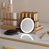 Noir 3.5 pouces éclairé rond en gros Portable tenu dans la main petit Mini 5x loupe ventouse maquillage miroir Compact