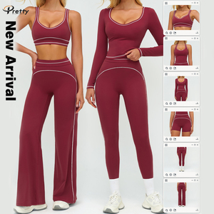 Nuovo Arrivo: Completo Yoga Personalizzato Traspirante da 6 Pezzi per <span class=keywords><strong>Donna</strong></span> – Top a Maniche Lunghe e Pantaloni Svasati per Corsa ed Esercizio - Product Image 1
