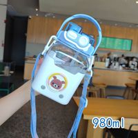Gobelet carré en plastique moderne, écologique et durable, avec paille, motif dessin animé mignon, design portable avec sangle, pour enfants, idéal comme cadeau