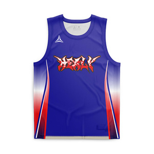Débardeur de basketball en maille souple pour homme et jeune homme, bleu et rouge dégradé, avec lettres graffiti sur les côtés, maillot de sport confortable pour le quotidien - Product Image 1